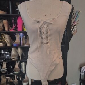 Women's White Lace-Up Bodysuit